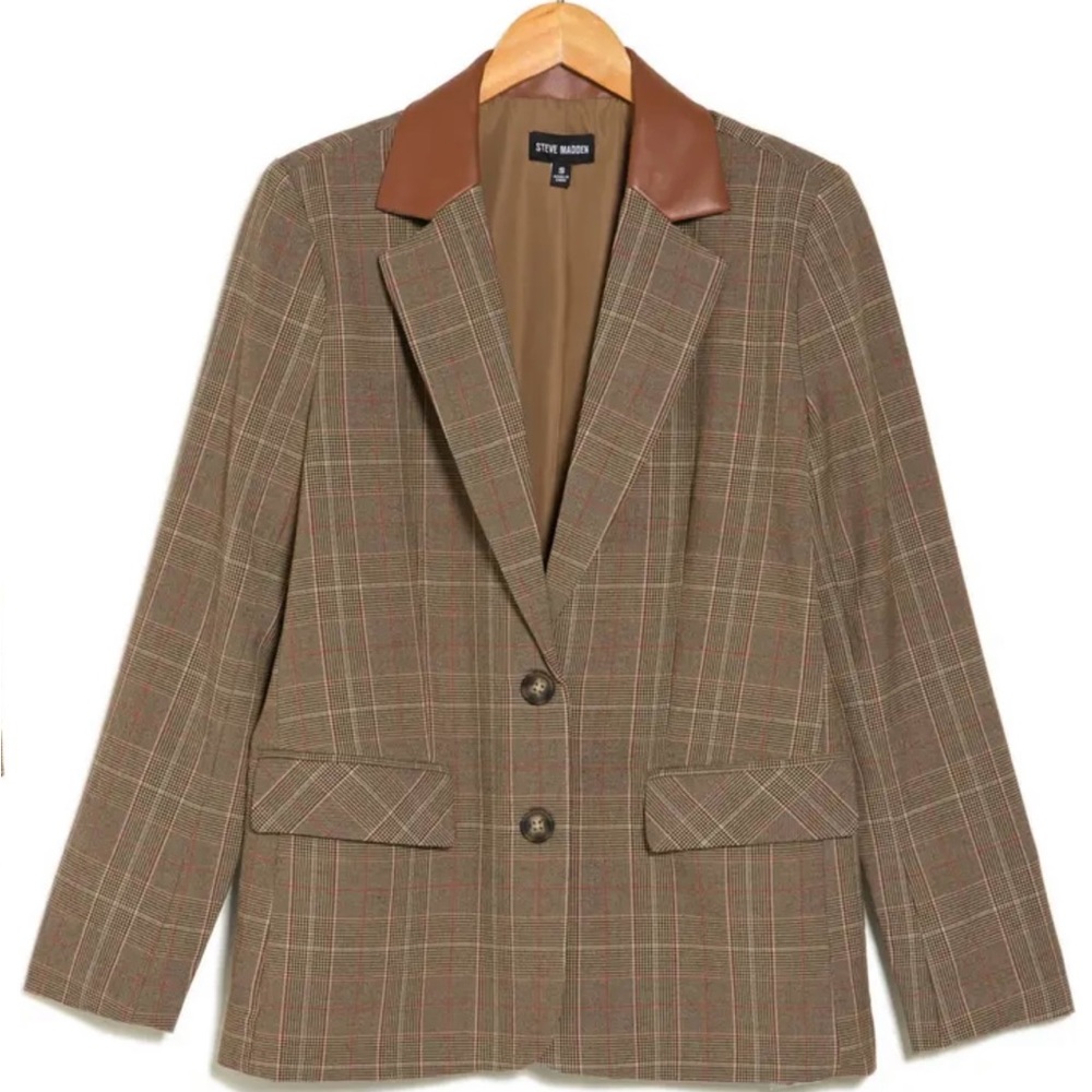 🎄NWT- Steve Madden Oversize Faux Leather Trim Blazer